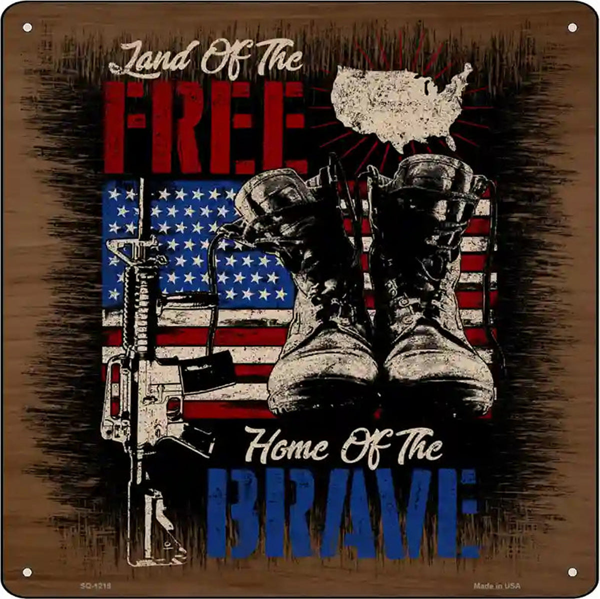 Patriotic Land Of Free Novelty Metal Square Sign