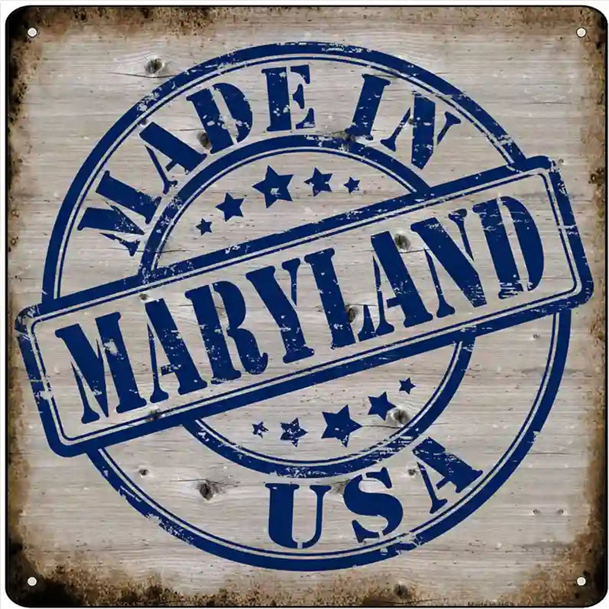 Maryland Stamp On Wood Novelty Metal Square Sign