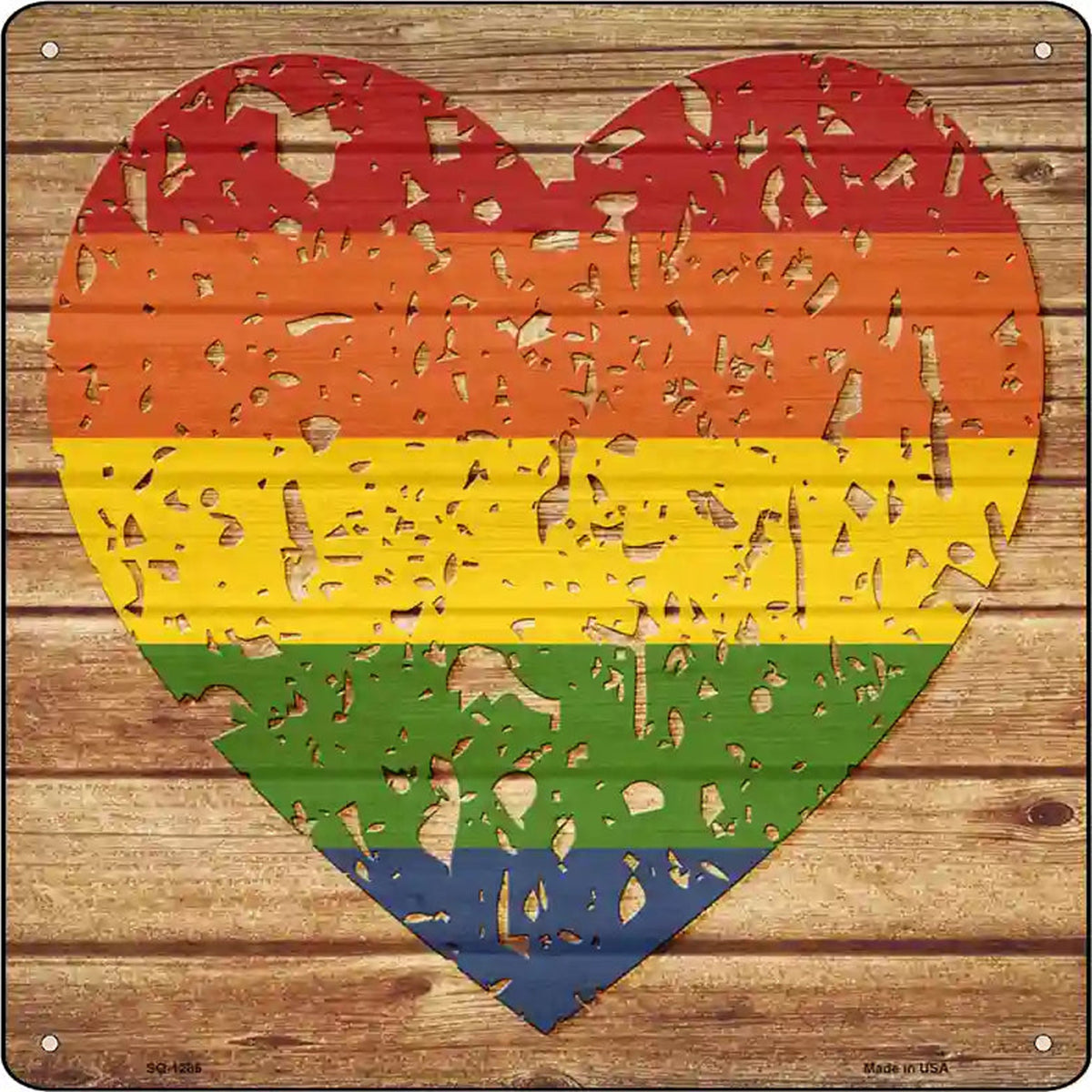 Distressed Heart Rainbow Novelty Metal Square Sign