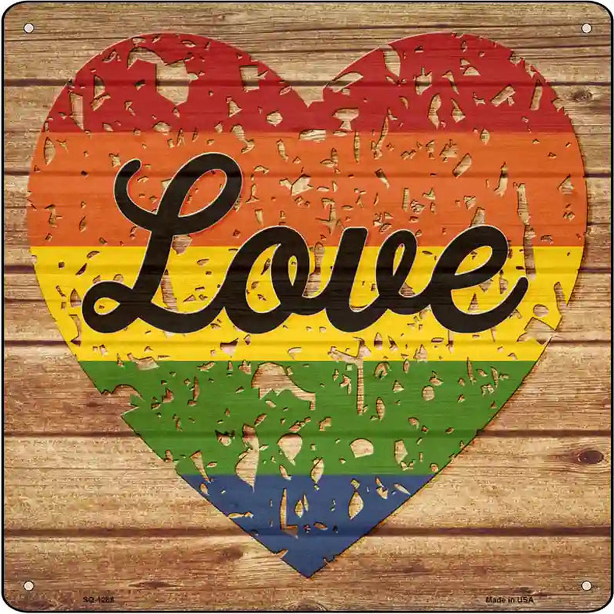 Love Distressed Rainbow Novelty Metal Square Sign