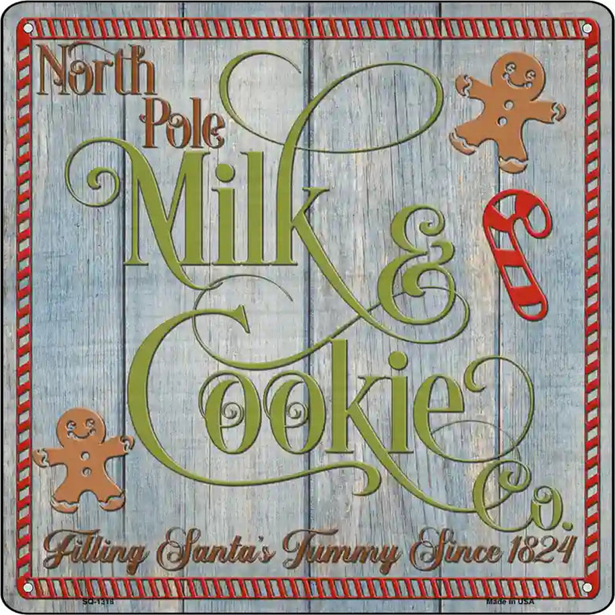 North Pole Milk and Cookie Co Novelty Metal Square Sign