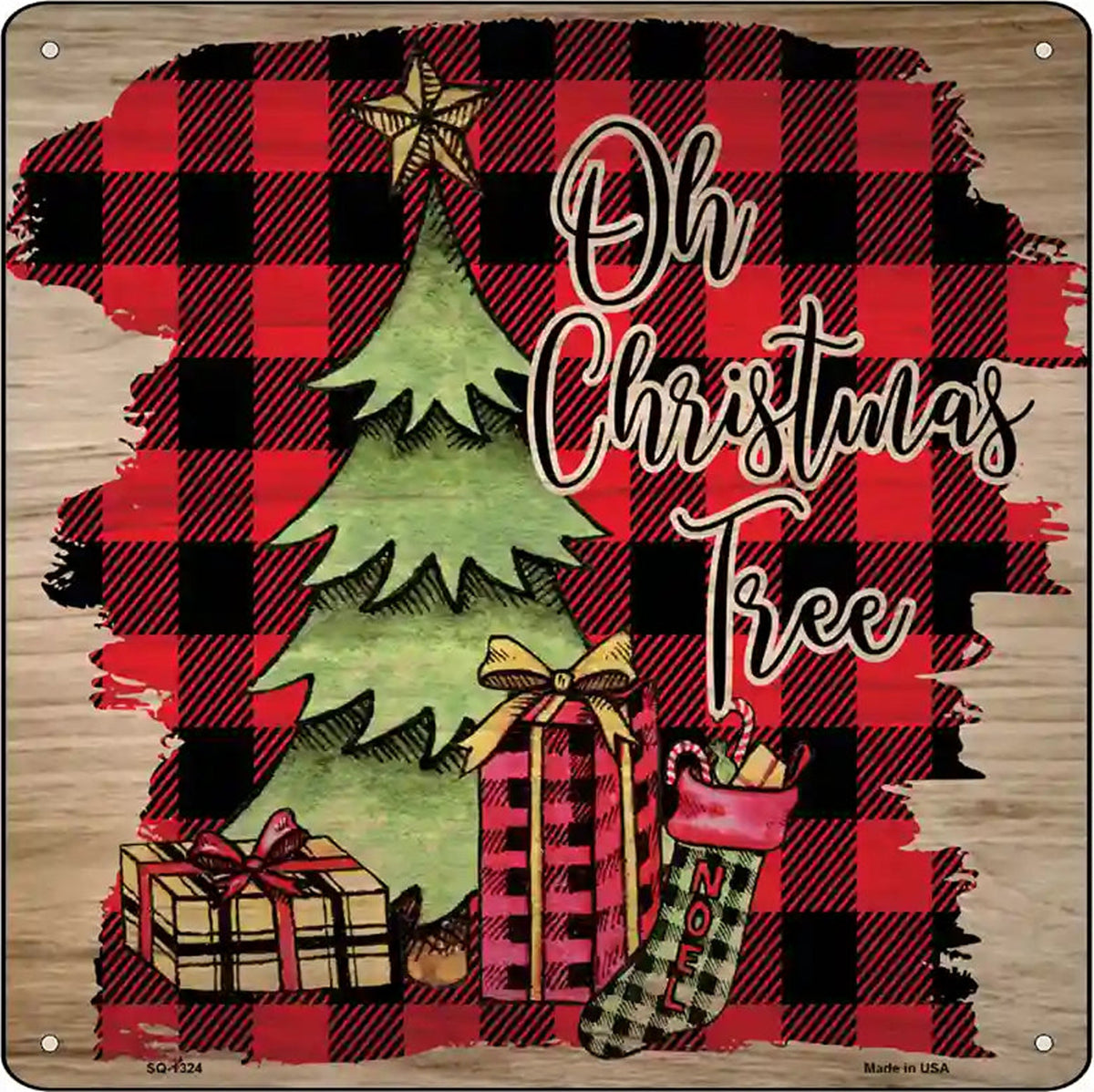 Oh Christmas Tree Red Novelty Metal Square Sign