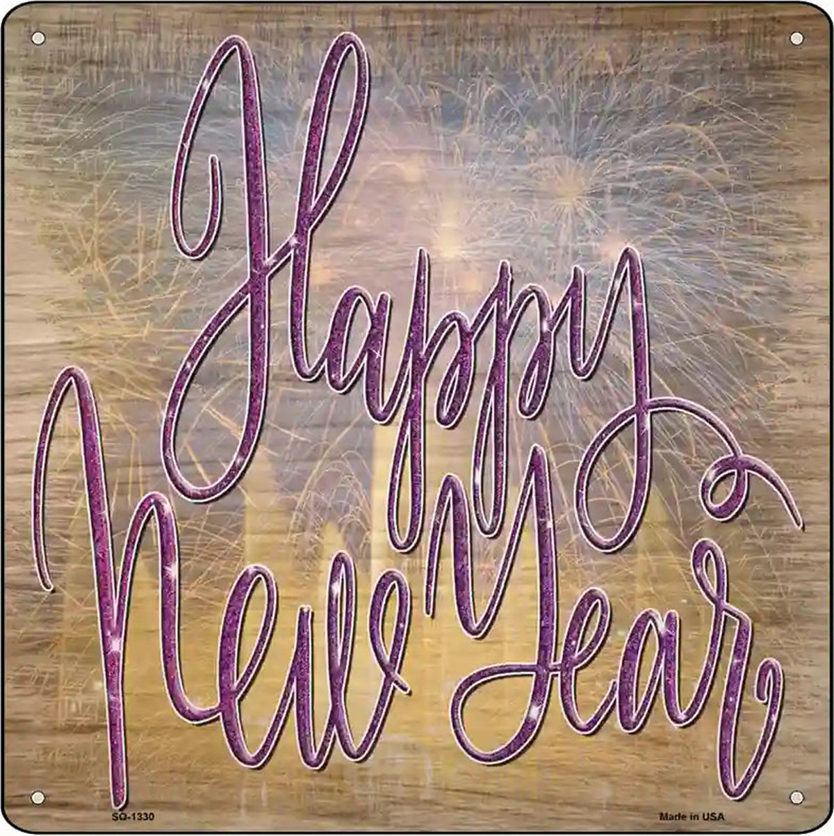 Happy New Year Fireworks Novelty Metal Square Sign