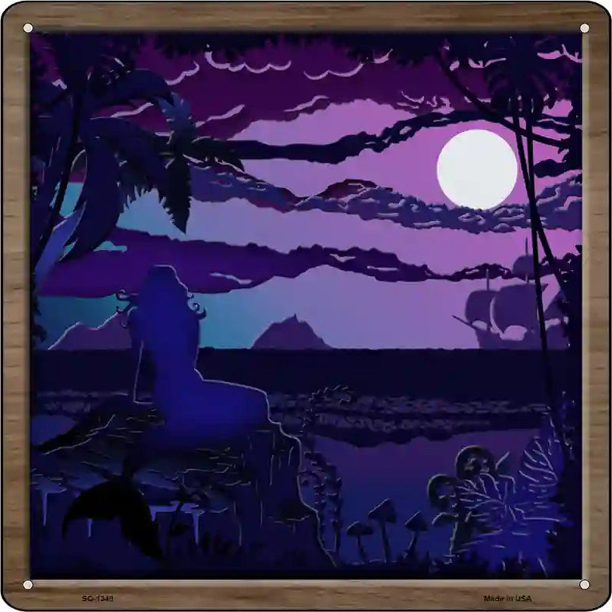 Mermaid on Rock Shadow Box Novelty Metal Square Sign