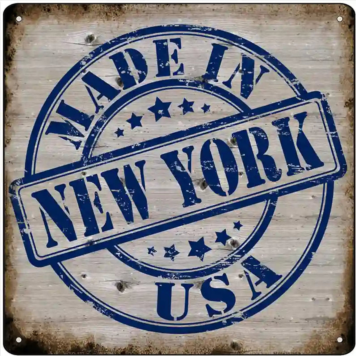 New York Stamp On Wood Novelty Metal Square Sign