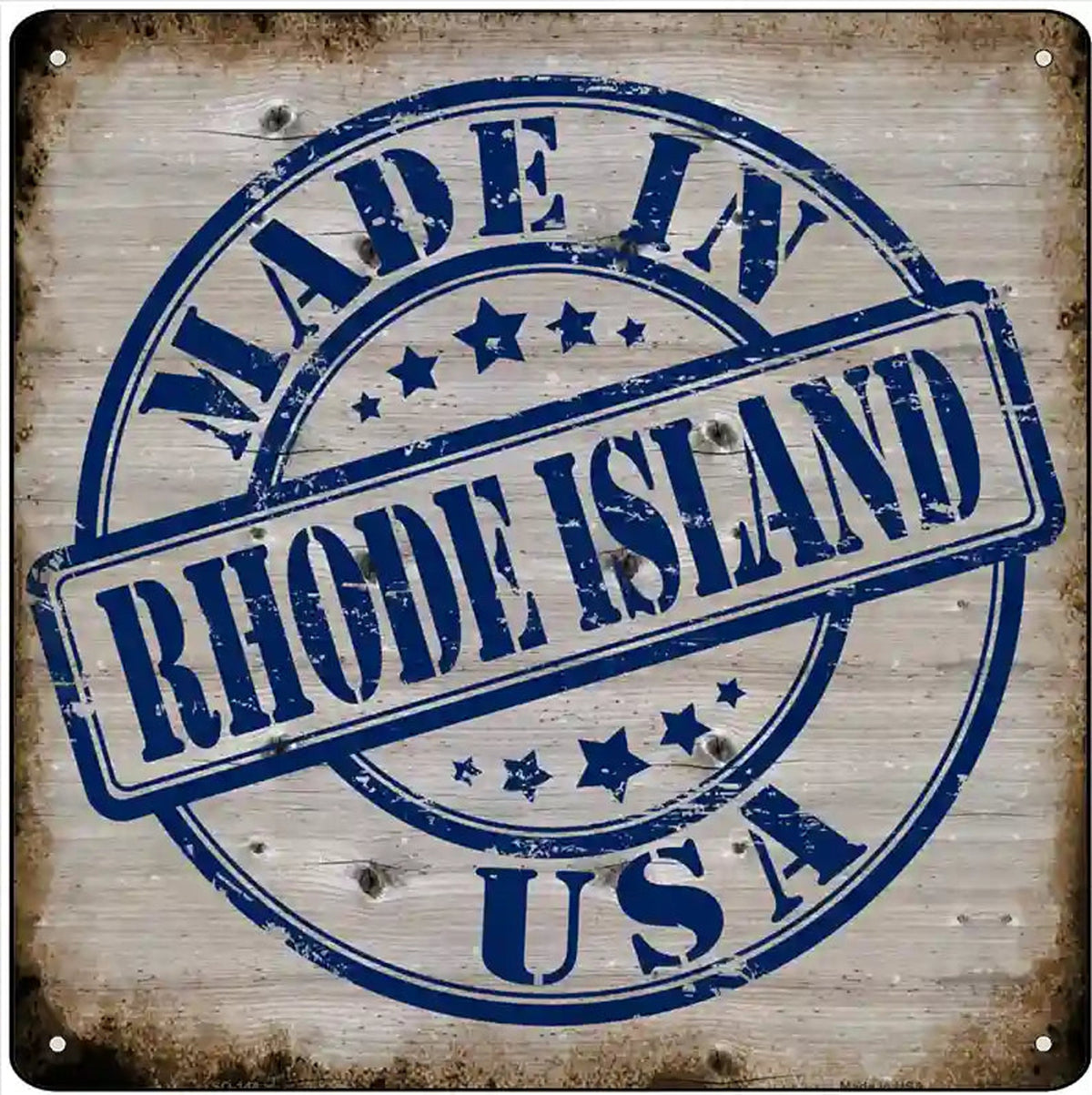 Rhode Island Stamp On Wood Novelty Metal Square Sign