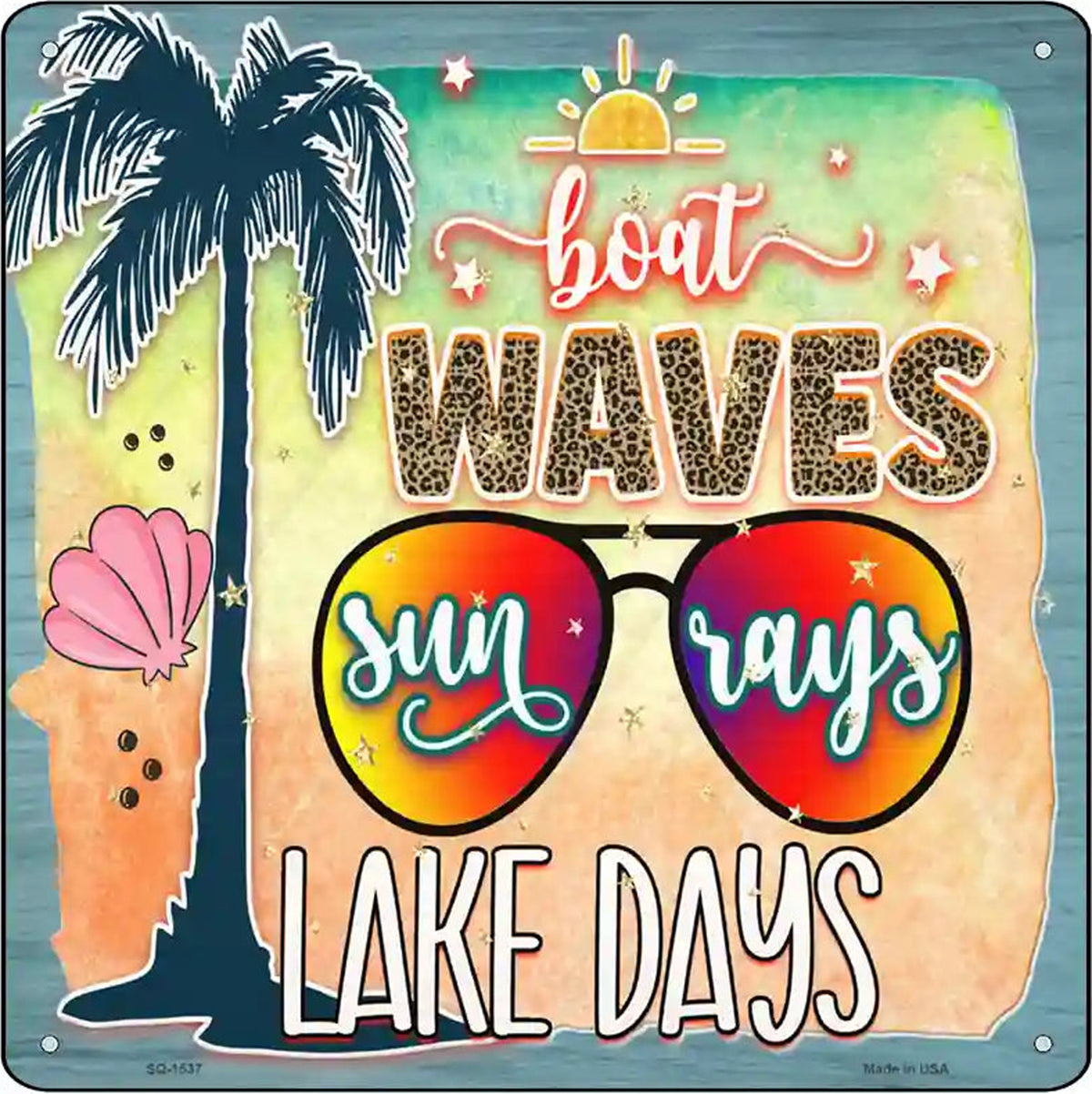 Boat Waves Sun Rays Novelty Metal Square Sign