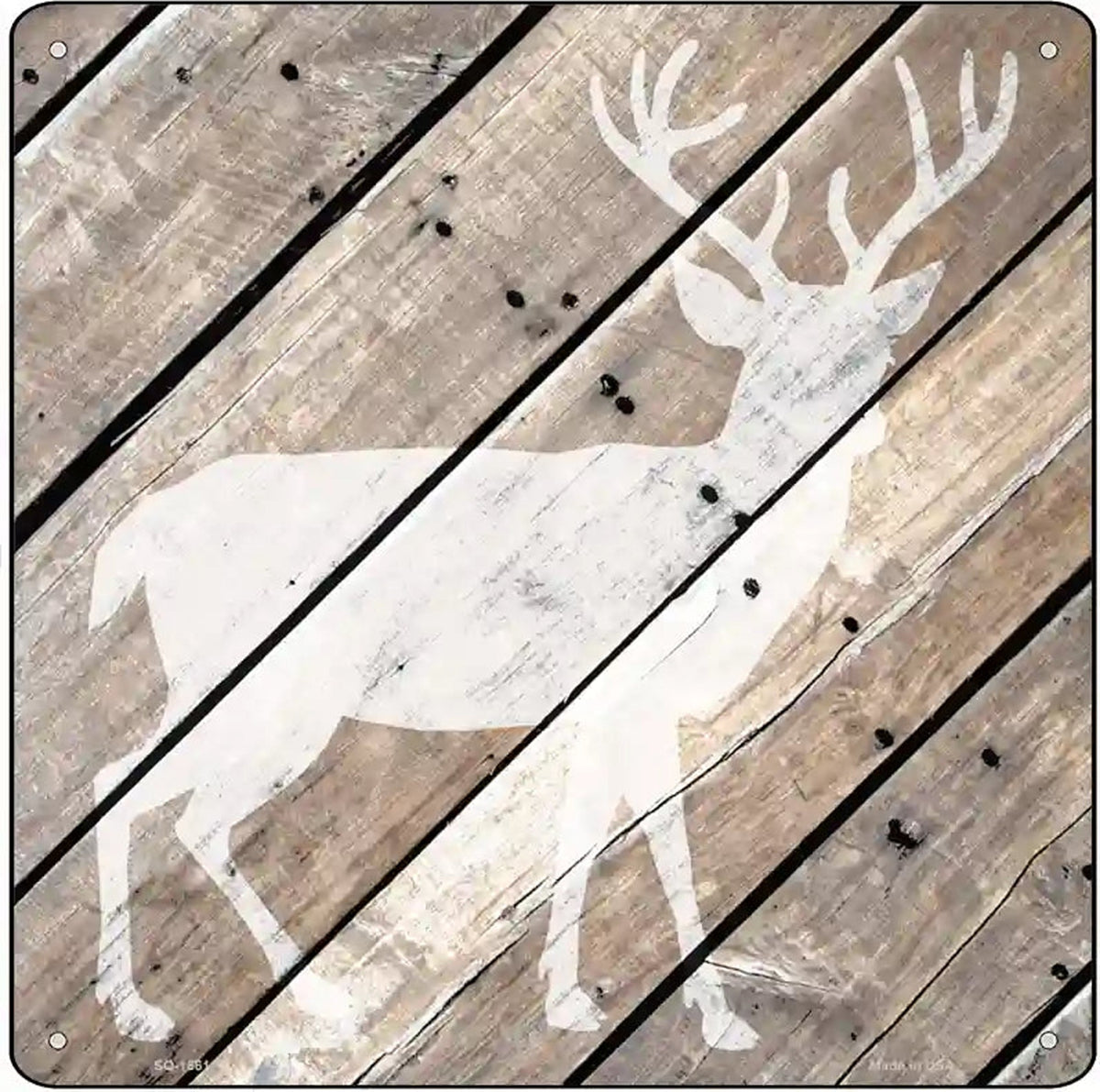 Deer Silhouette Wood Plank Novelty Metal Square Sign