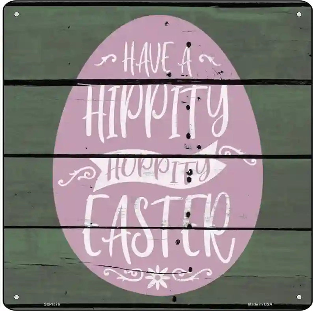 Hippity Hoppity Easter Wood Plank Novelty Metal Square Sign