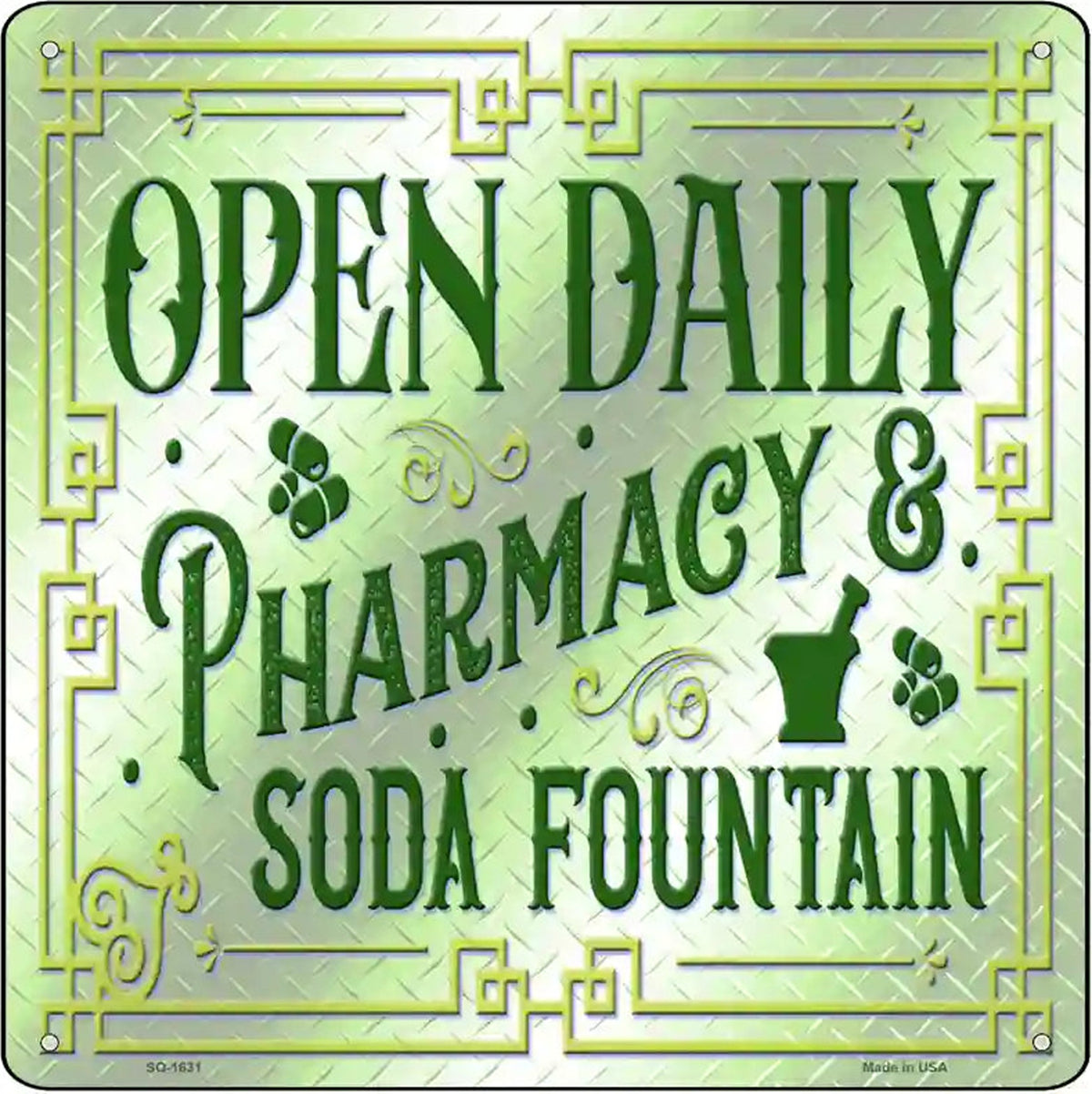 Pharmacy and Soda Fountain Novelty Metal Square Sign