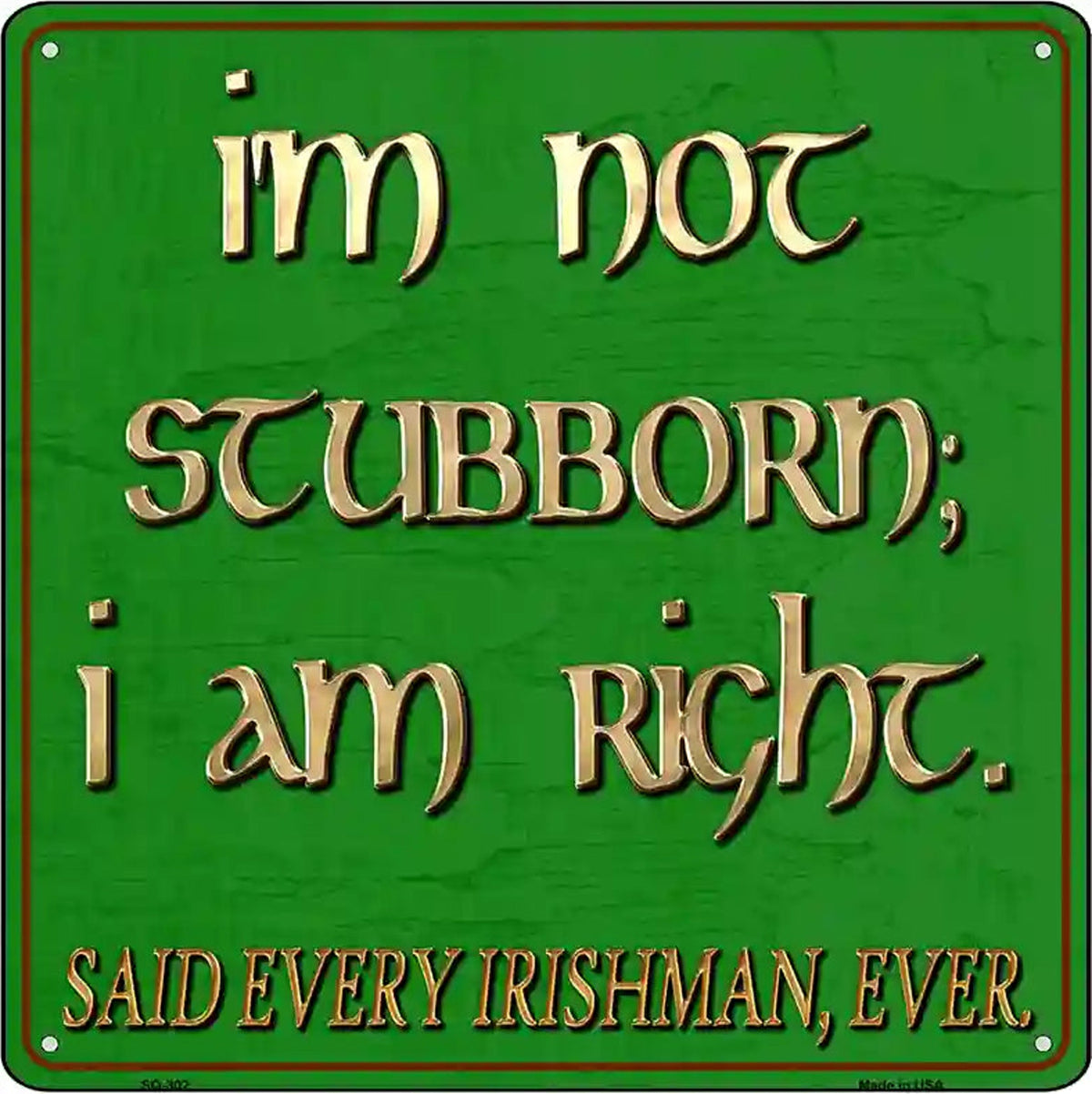 Im Not Stubborn I Am Right Said Every Irishman Novelty Metal Square Sign