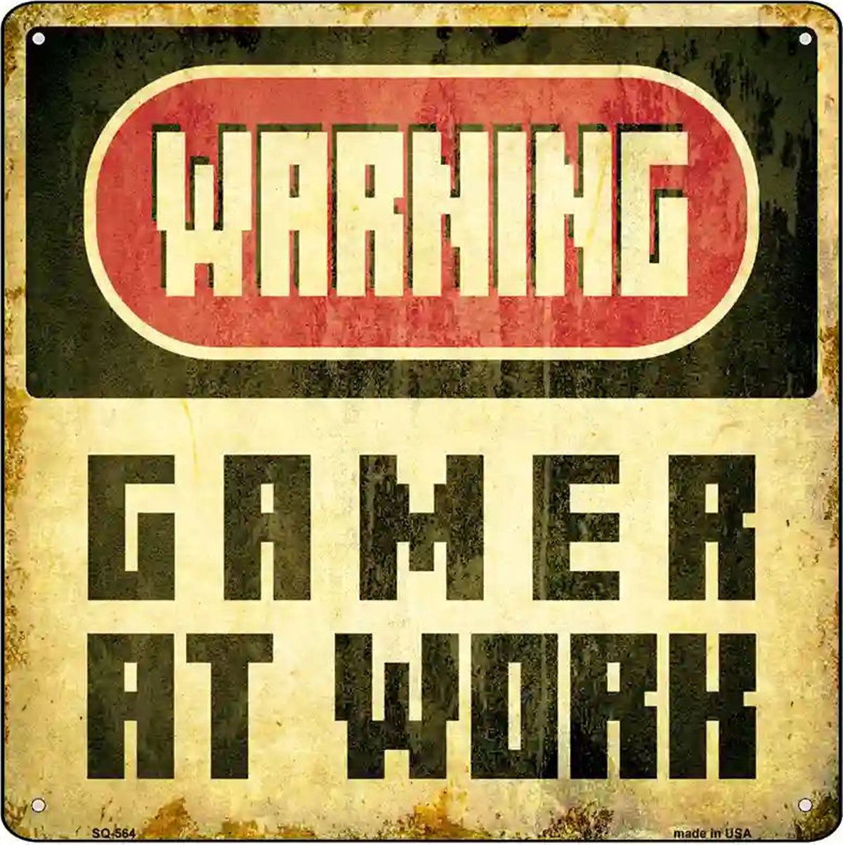 Warning Gamer at Work Novelty Metal Square Sign