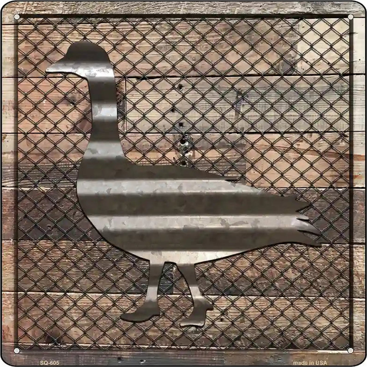 Corrugated Duck on Wood Novelty Metal Square Sign