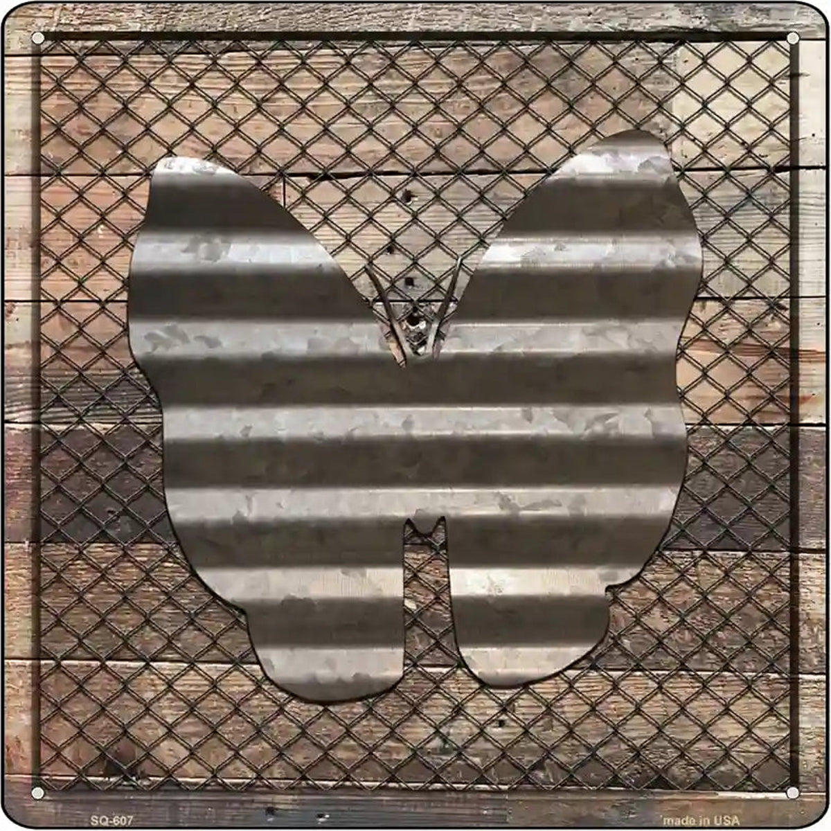 Corrugated Butterfly on Wood Novelty Metal Square Sign