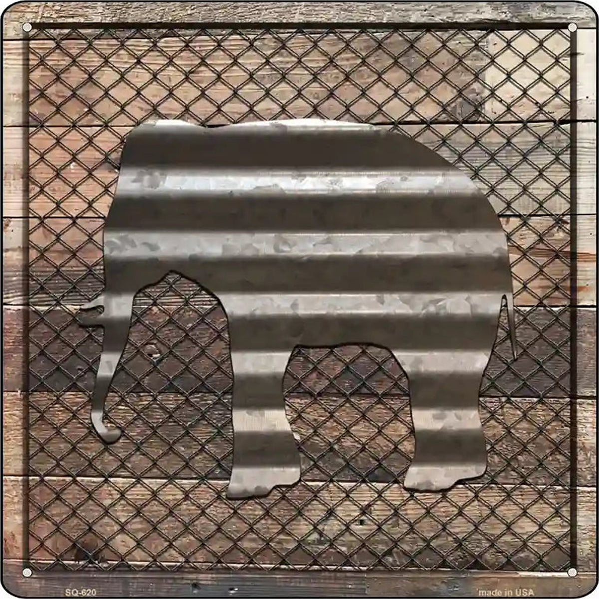 Corrugated Elephant on Wood Novelty Metal Square Sign