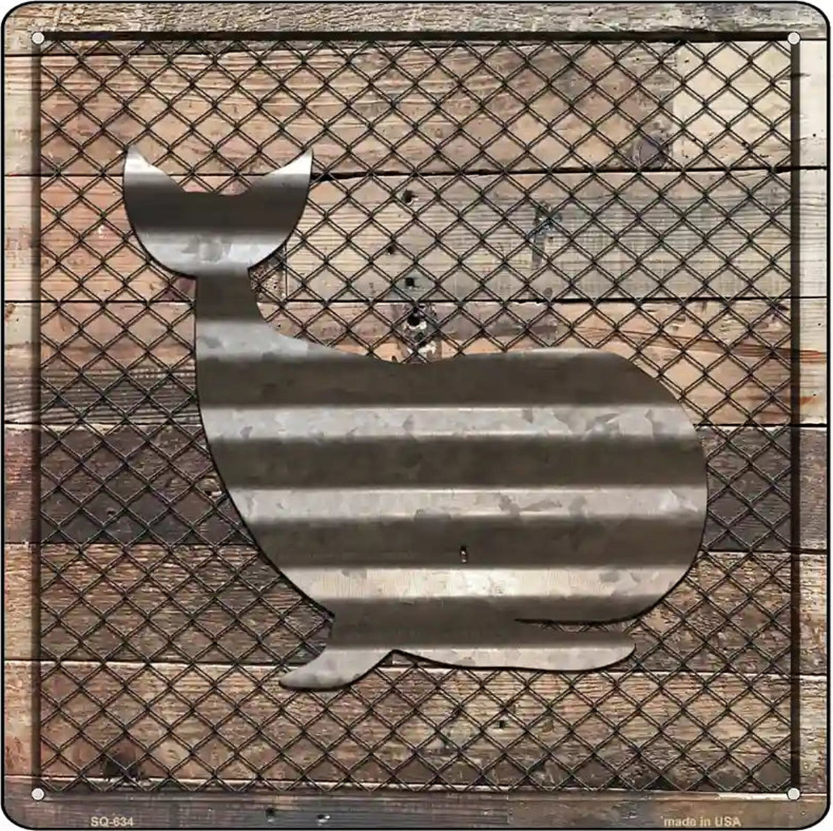 Corrugated Whale on Wood Novelty Metal Square Sign