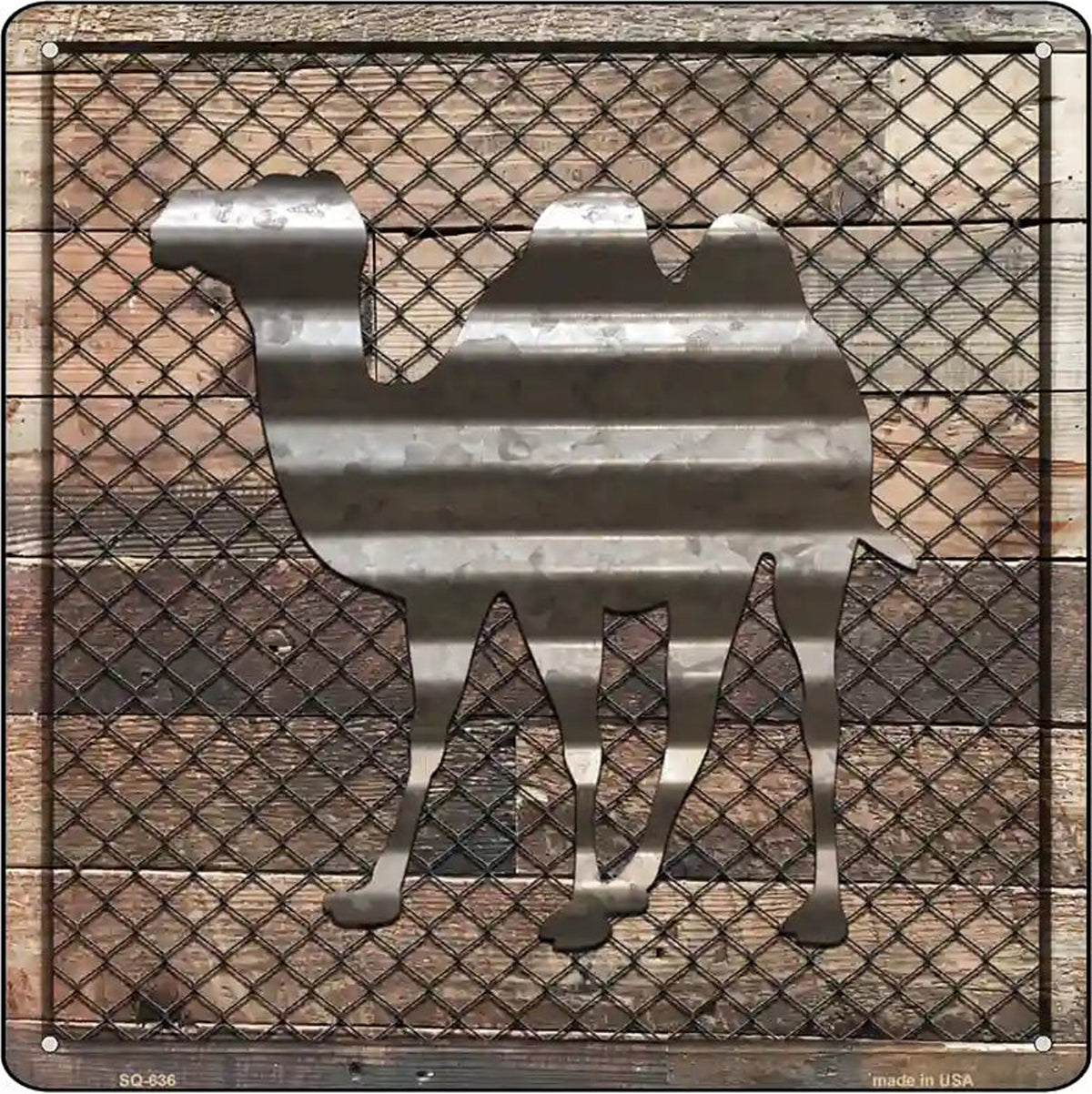 Corrugated Camel on Wood Novelty Metal Square Sign