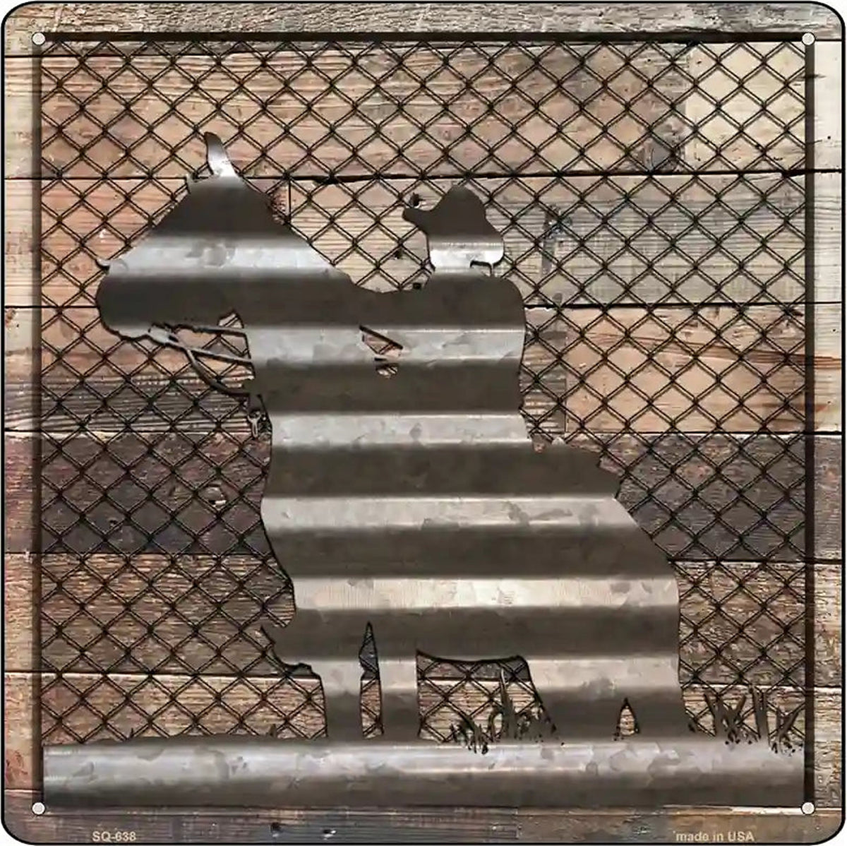 Corrugated Cowboy on Wood Novelty Metal Square Sign