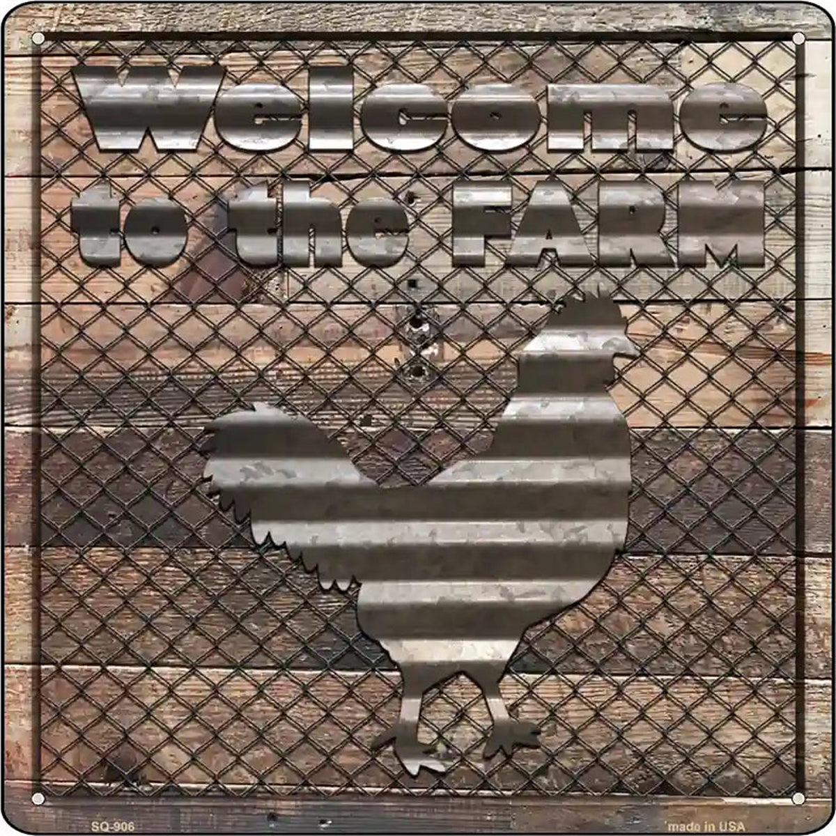 Welcome To The Farm Corrugated Chicken Novelty Metal Square Sign