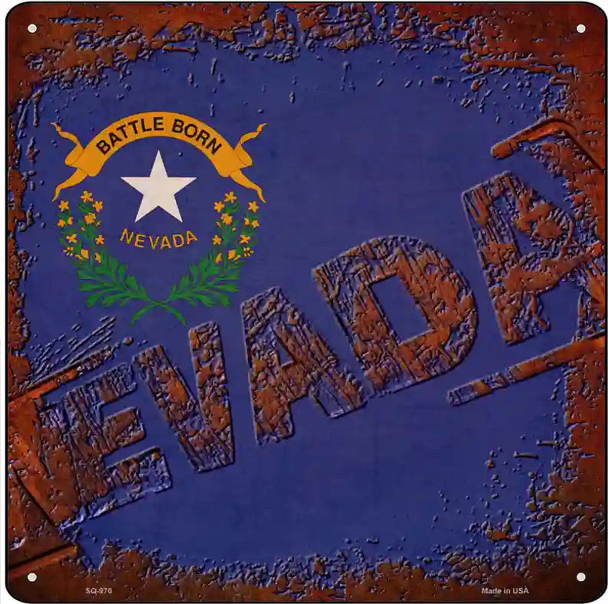 Nevada Rusty Stamped Novelty Metal Square Sign