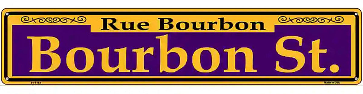 Bourbon St. Purple Novelty Metal Street Sign
