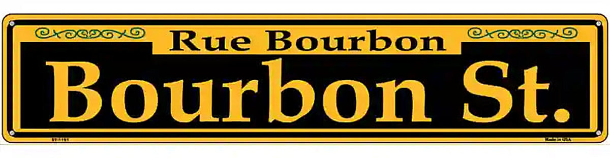 Bourbon St. Yellow Novelty Metal Street Sign