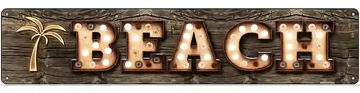 Beach Palm Tree Bulb Lettering Novelty Metal Street Sign