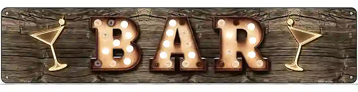 Bar Cocktails Bulb Lettering Novelty Metal Street Sign