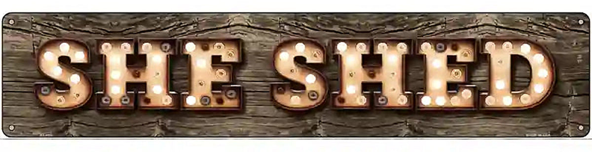 She Shed Bulb Lettering Novelty Metal Street Sign