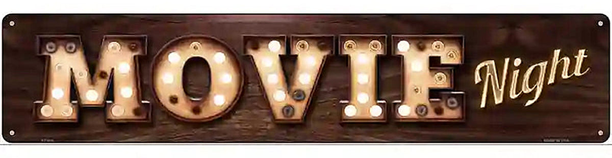Movie Night Bulb Lettering Novelty Metal Street Sign