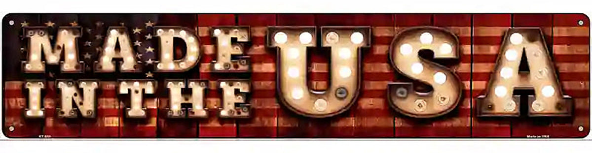 Made in the USA Bulb Lettering American Flag Novelty Metal Street Sign
