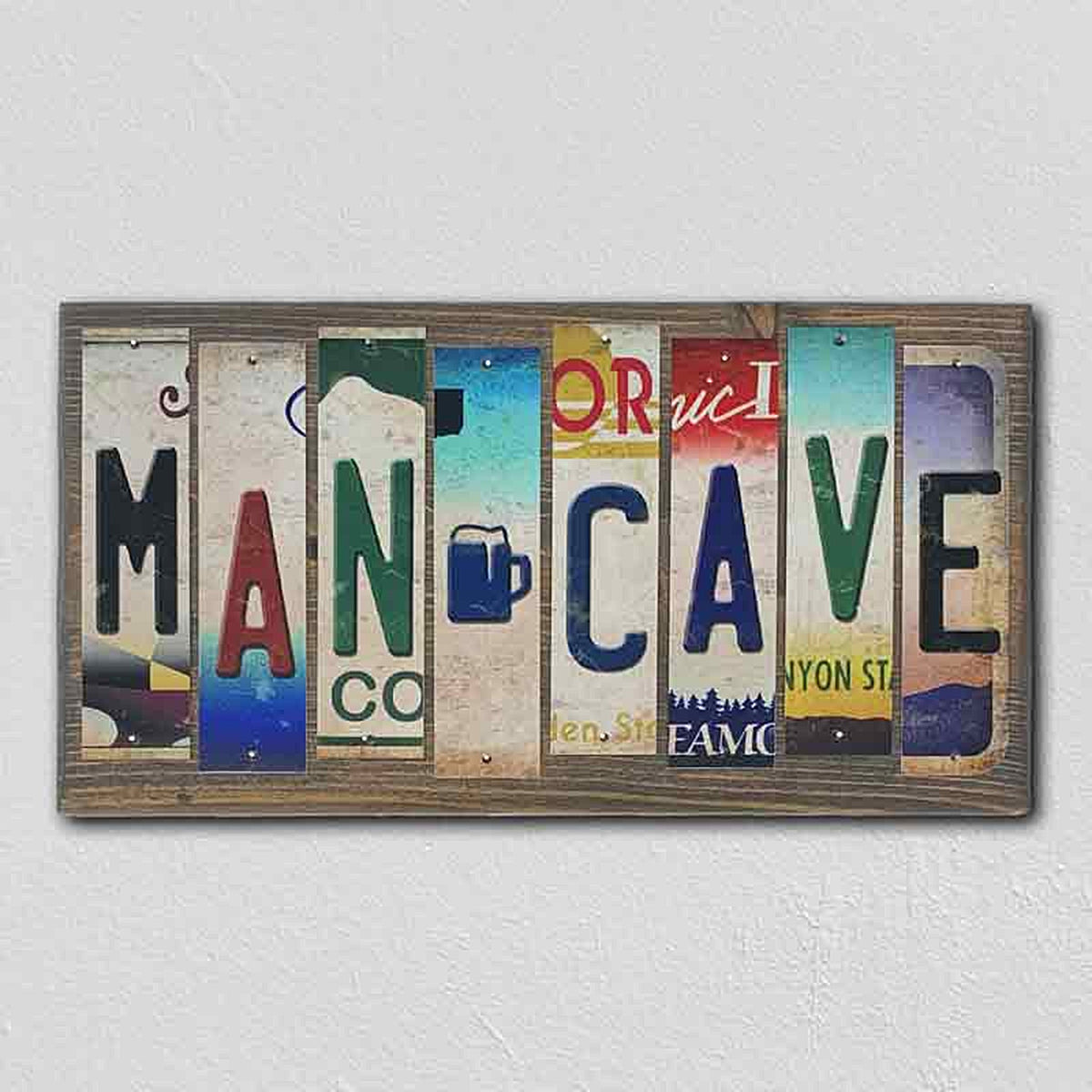 Man Cave License Plate Tag Strip Novelty Wood Sign