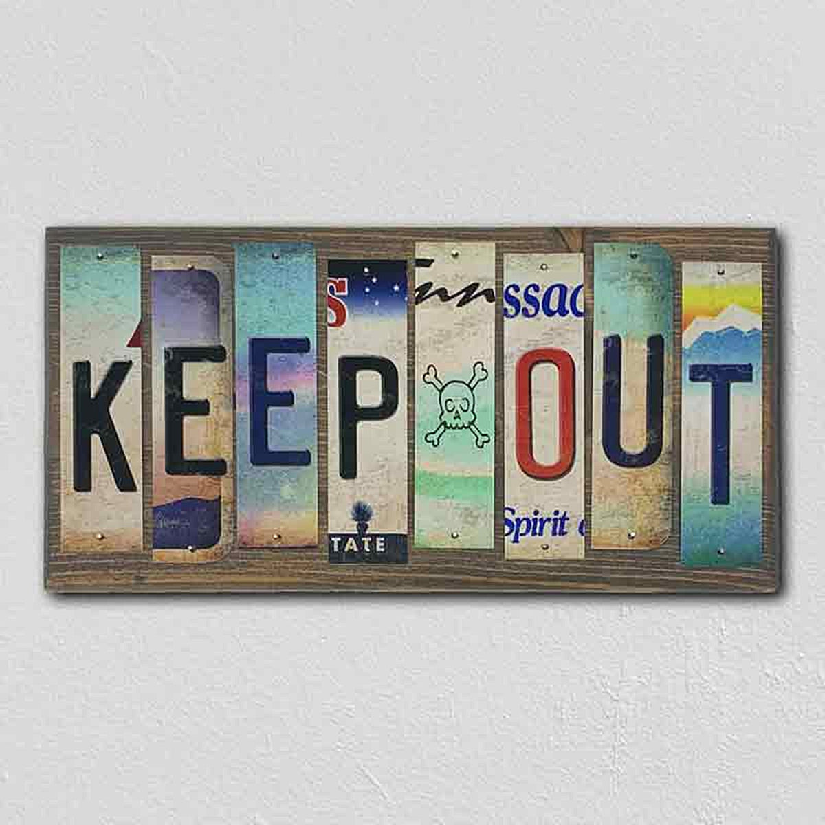 Keep Out License Plate Tag Strip Novelty Wood Sign