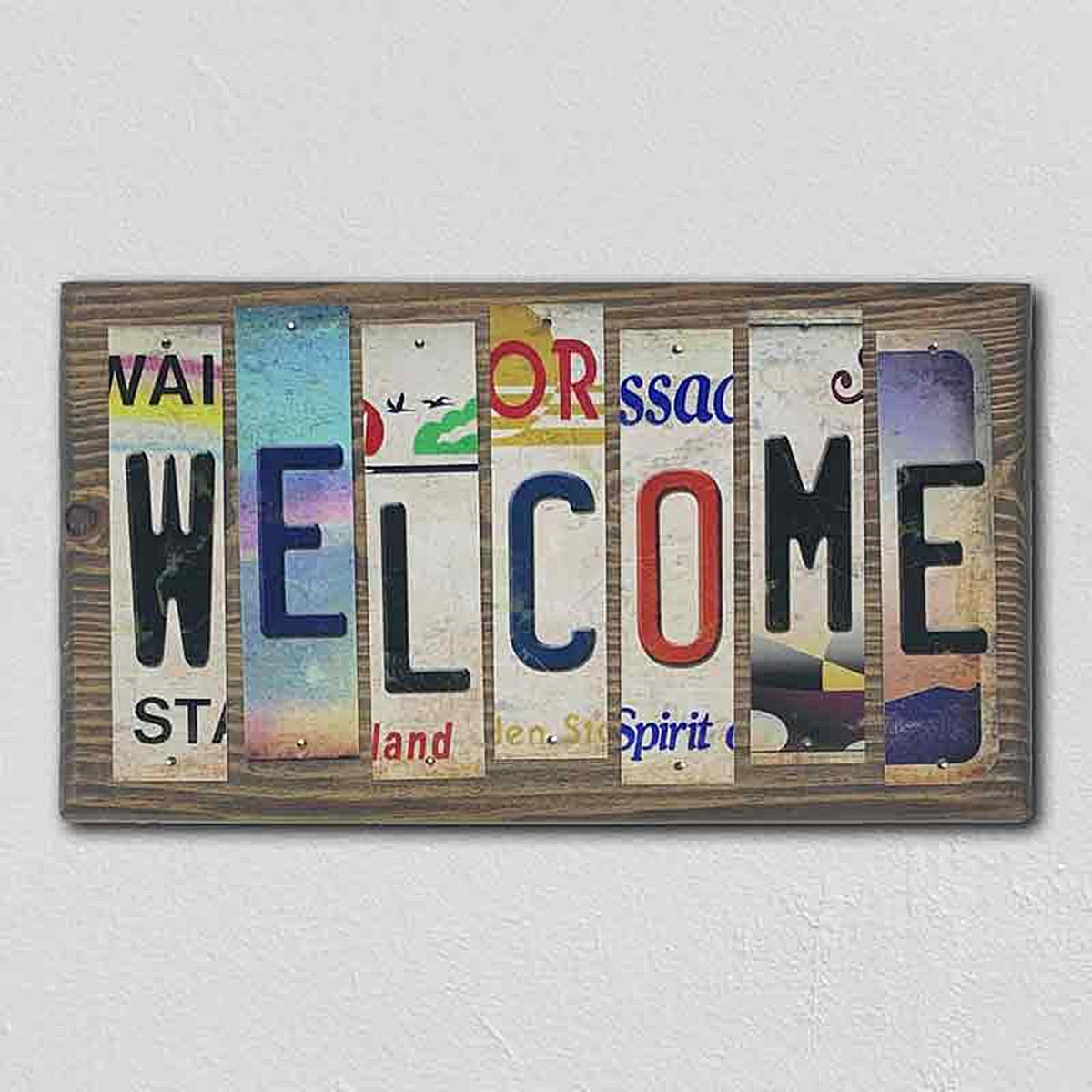 Welcome License Plate Tag Strip Novelty Wood Sign