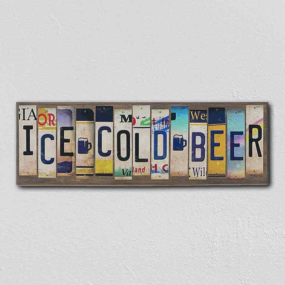 Ice Cold Beer License Plate Tag Strips Novelty Wood Sign