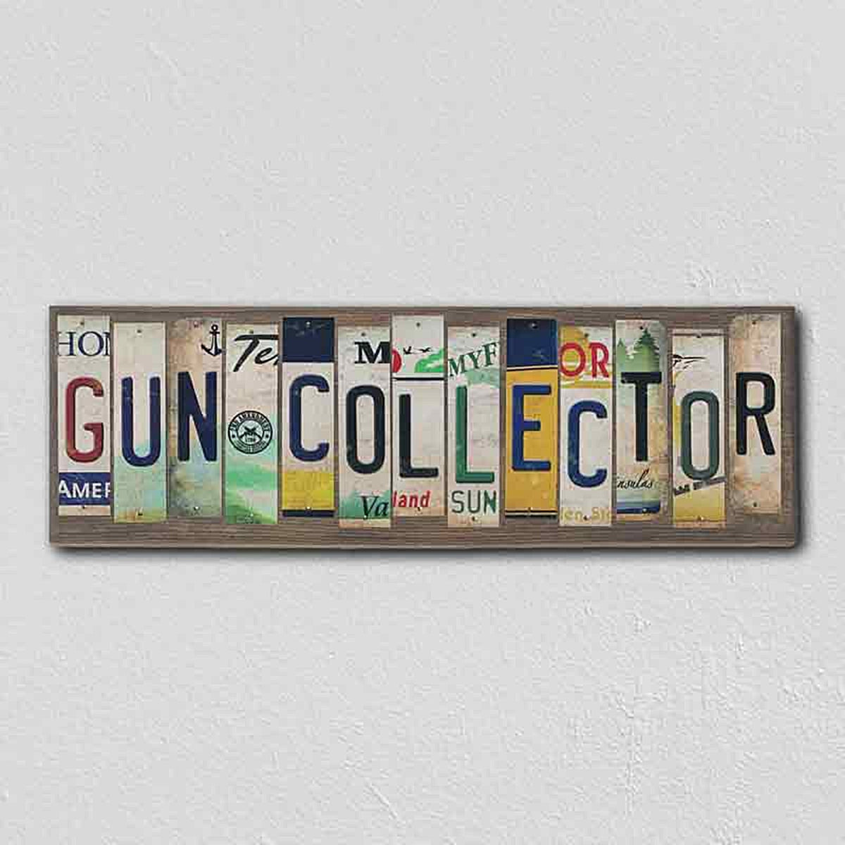 Gun Collector License Plate Tag Strips Novelty Wood Sign