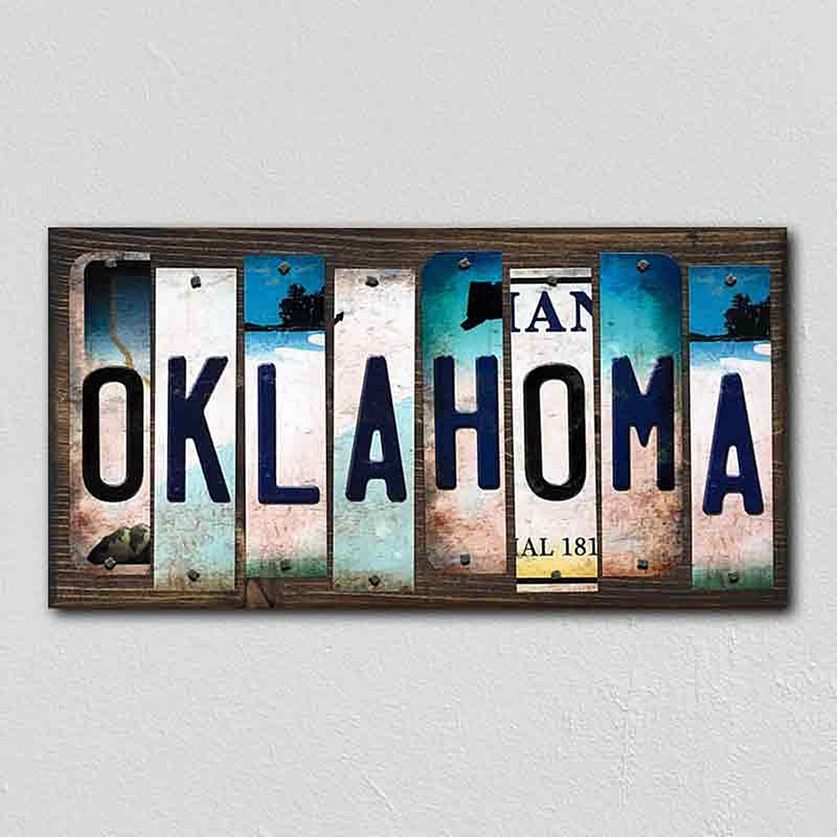 Oklahoma License Plate Tag Strips Novelty Wood Signs