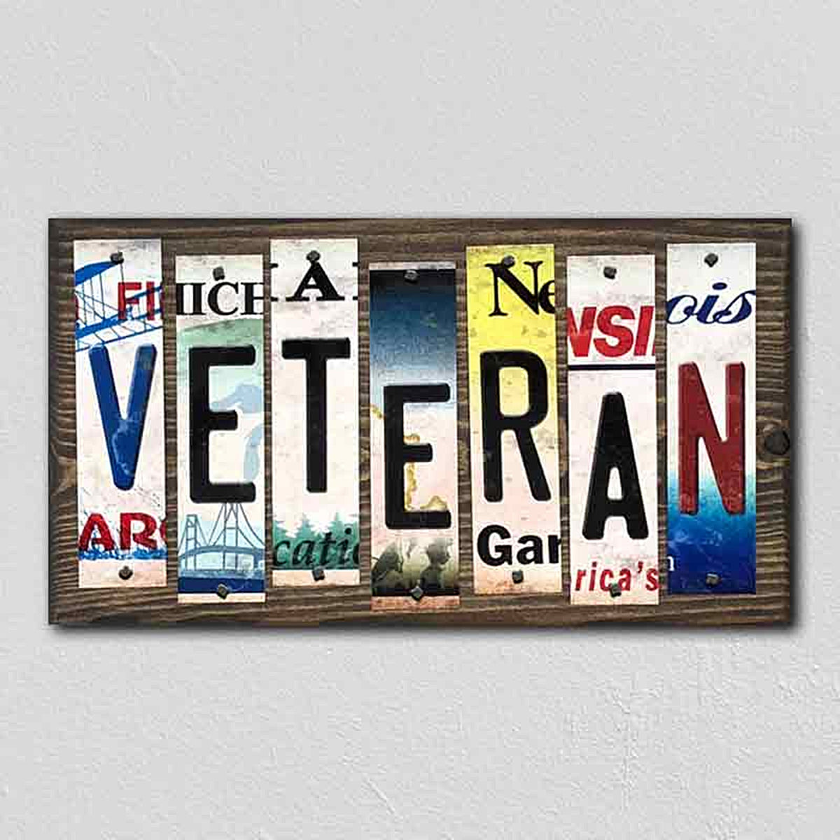 Veteran License Plate Tag Strips Novelty Wood Signs