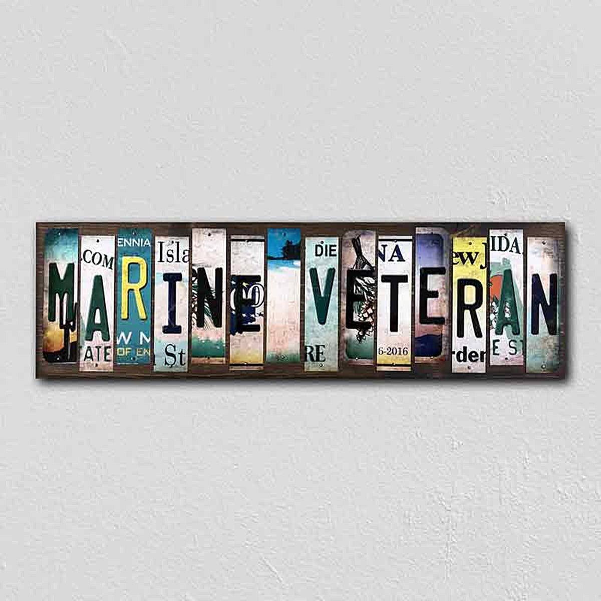 Marine Veteran License Plate Tag Strips Novelty Wood Signs