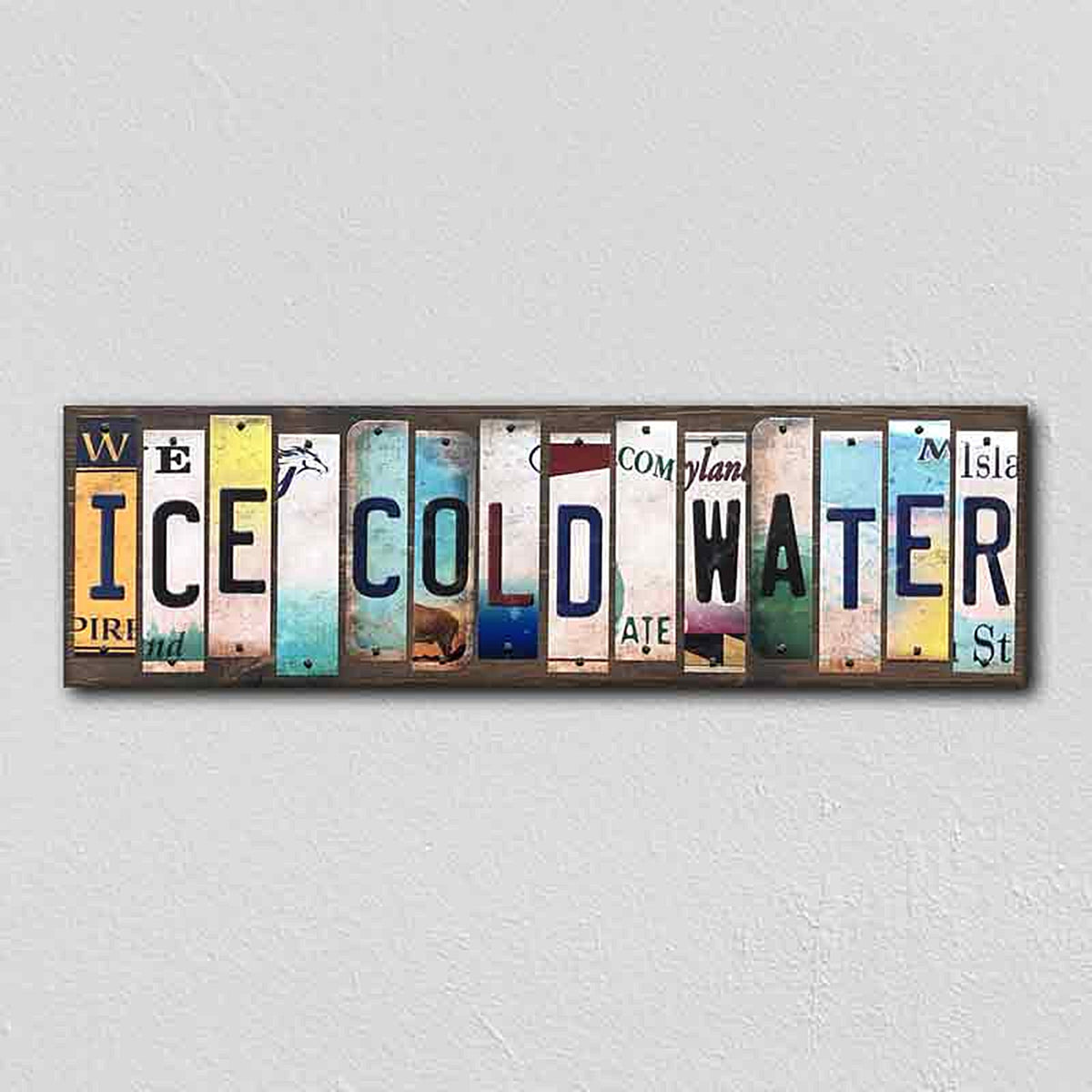 Ice Cold Water License Plate Tag Strips Novelty Wood Signs