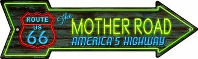 Route 66 Mother Road Neon Metal Arrow