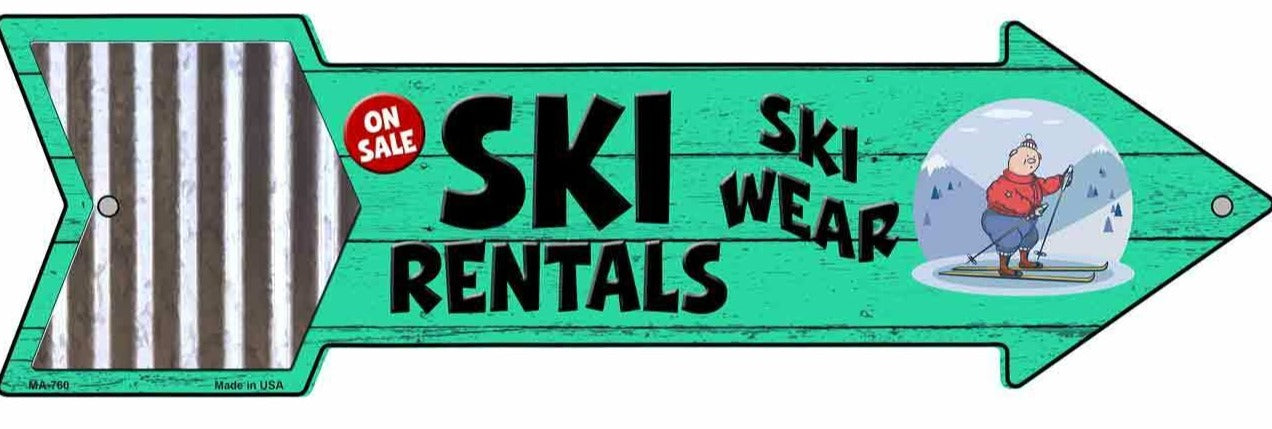 Ski Rentals Metal Arrow Sign