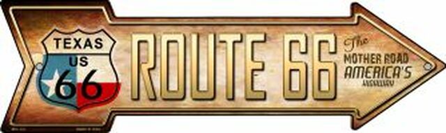 Route 66 Texas Flag Metal Arrow