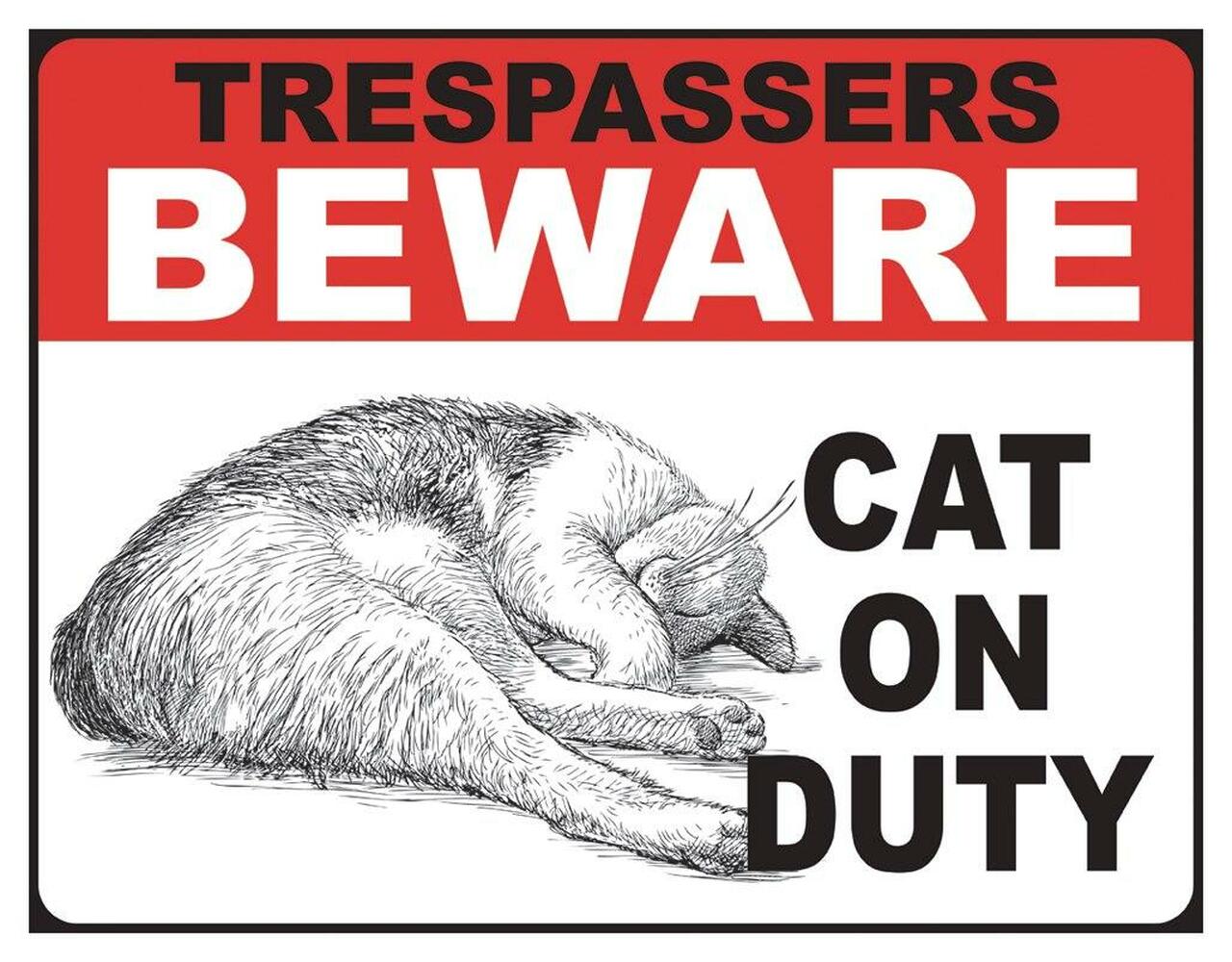 Cat on Duty - tin sign wall decor