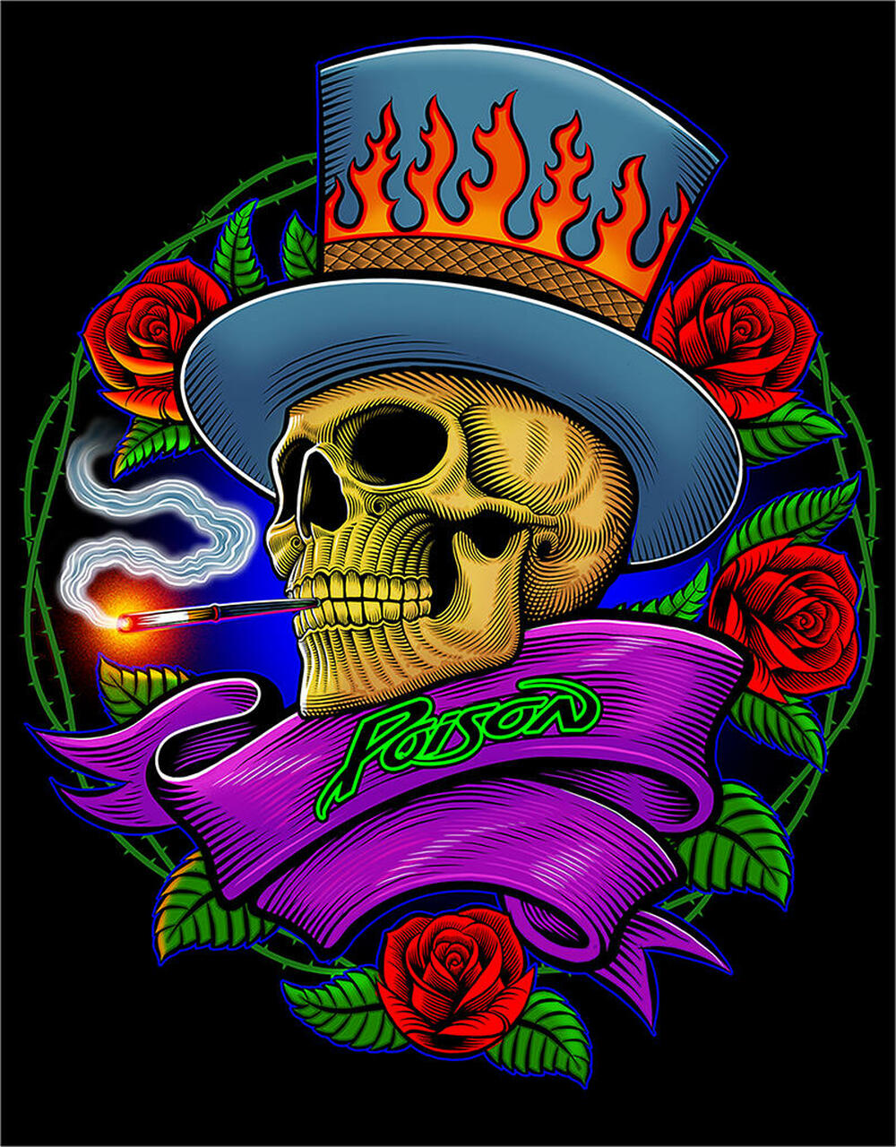 Poison - Rose Skull - tin sign wall decor