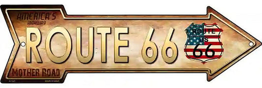American Flag Route 66 Metal Arrow Sign