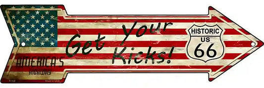 American Flag Get Your Kicks Metal Arrow Sign