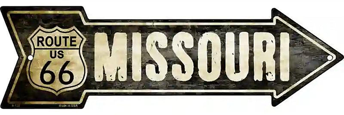 Vintage Route 66 Missouri Metal Arrow Sign