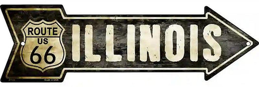 Vintage Route 66 Illinois Metal Arrow Sign