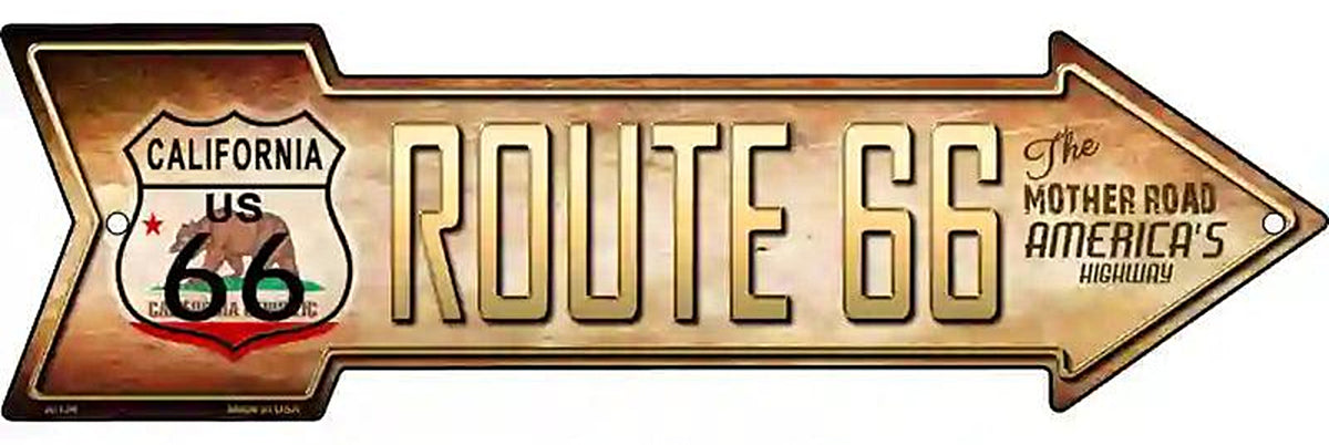 Route 66 California Flag Metal Arrow Sign